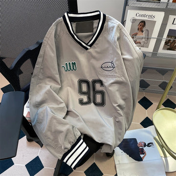 BONSIR  -  American Hip Hop Shirt Casual Sports V-neck Baseball Uniform Hoodie Women's Autumn Chic Hong Kong Retro College Jersey Jacket